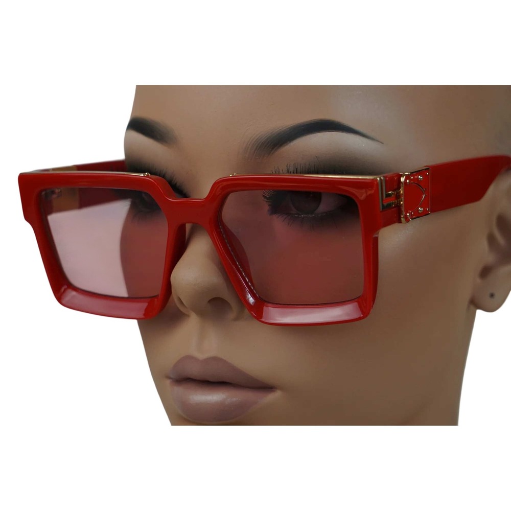 Red Sunglasses Fashion Designer Square Red Lens Luxury Beach Rojo Lentes Gafas‎